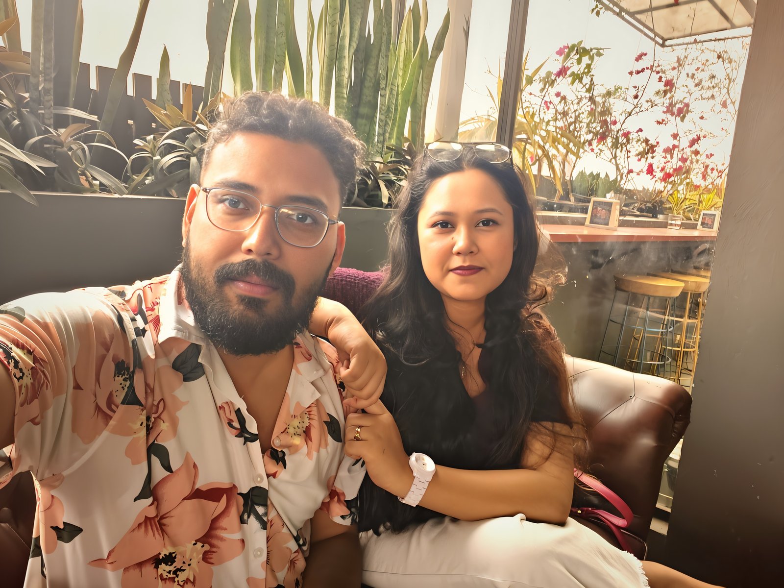 Rooftop cafe, golden hour